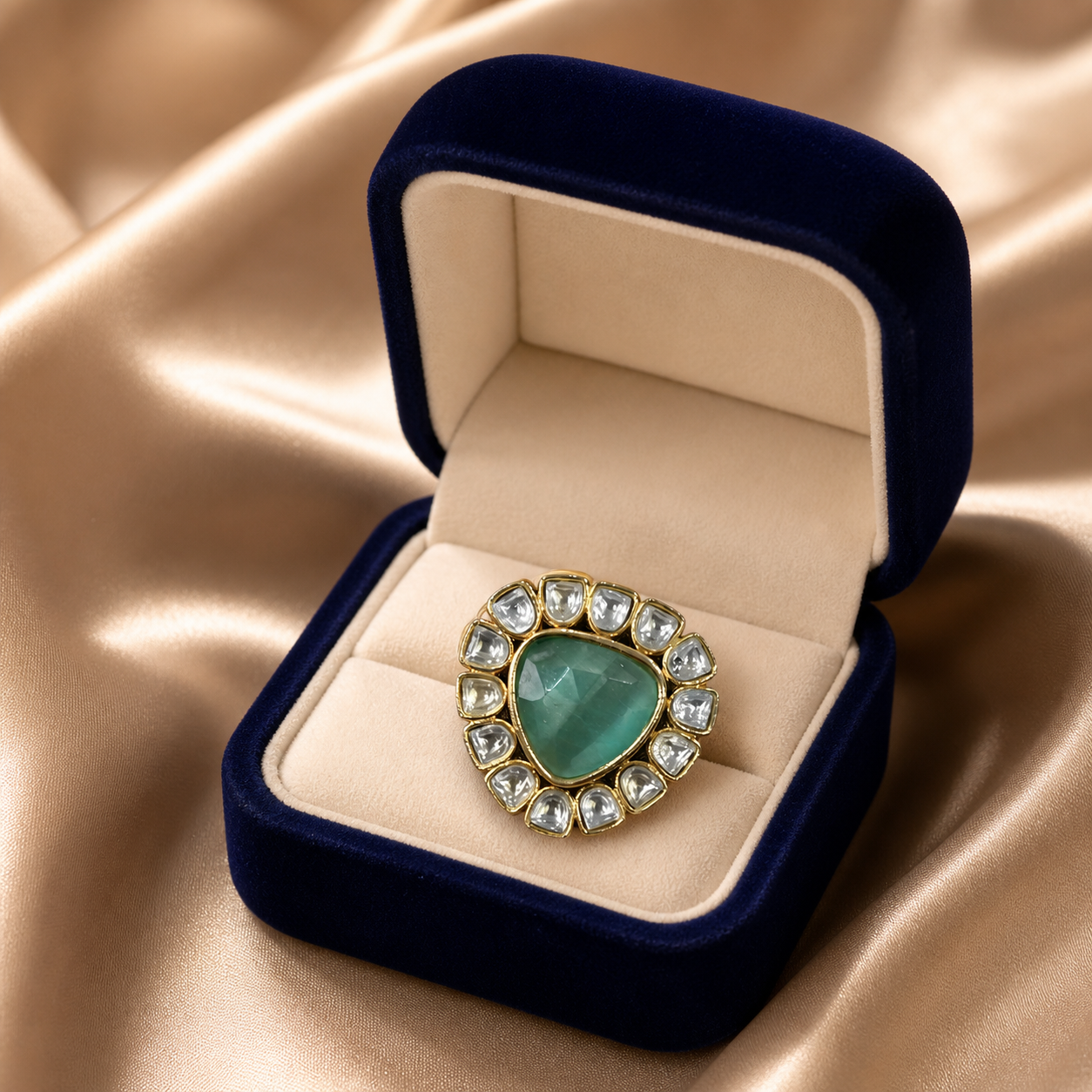 Pink Kundan Ring (Pink; Blue; Brown) – Ring by Ladybug (Photo 6)