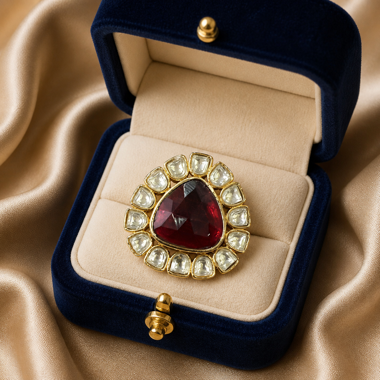 Pink Kundan Ring (Pink; Blue; Brown) – Ring by Ladybug (Photo 9)