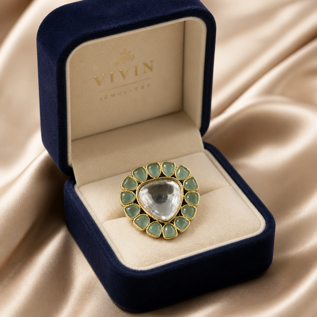 Pink Kundan Ring (Pink; Blue; Brown) – Ring by Ladybug (Photo 8)