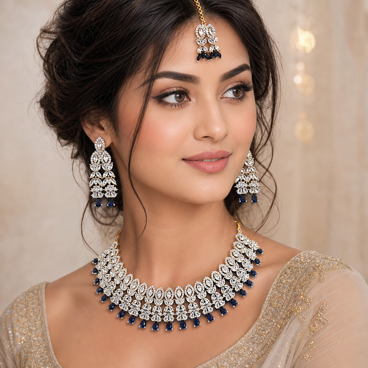 Gold-plated set with Ad Zircon & Sapphire stone – Jewelry Set by Ladybug