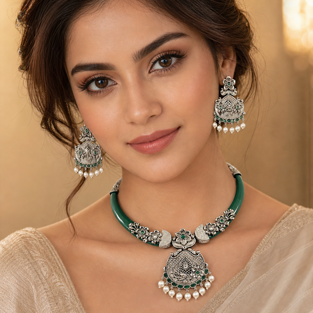 Indian White Hassli Set