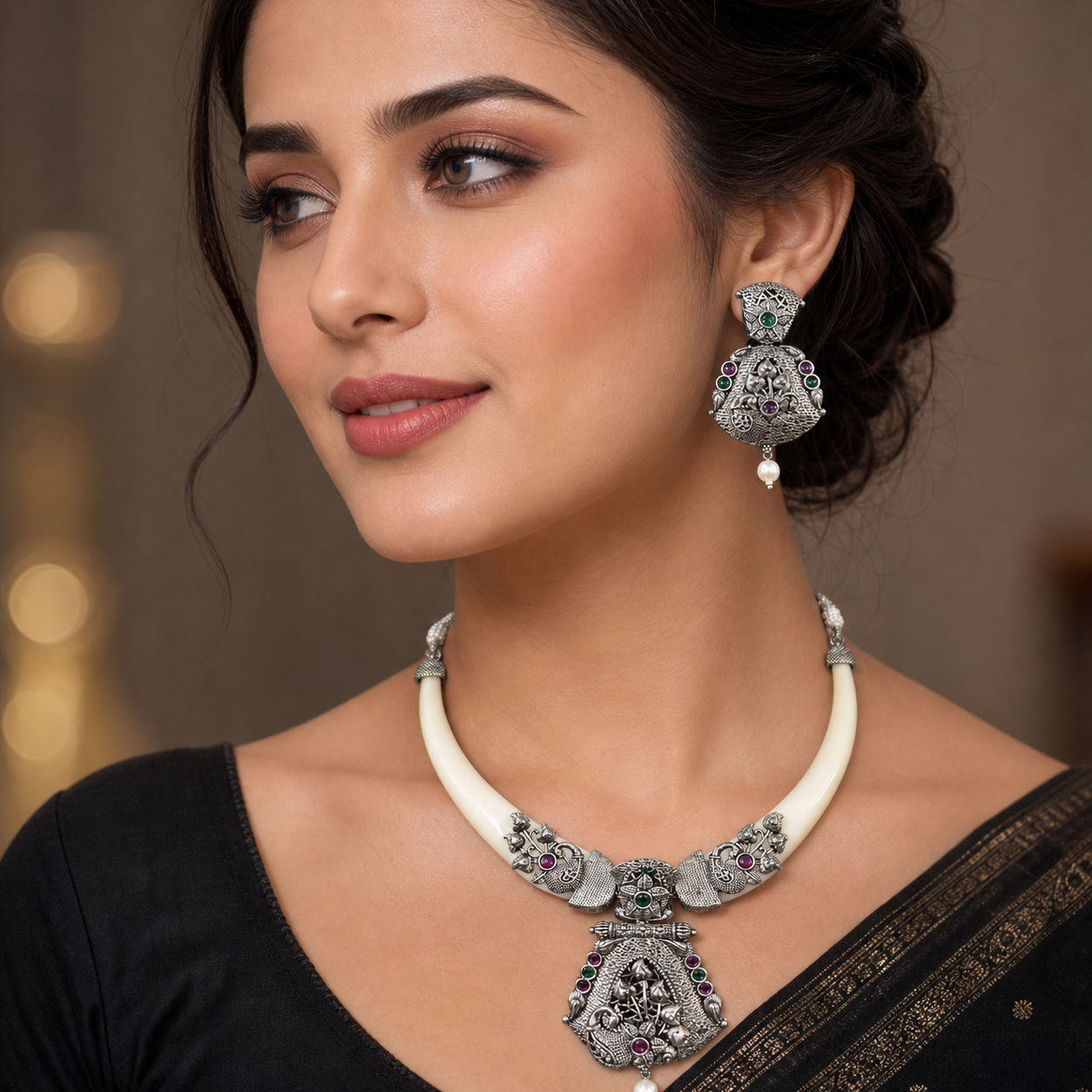 Indian White Hassli Set