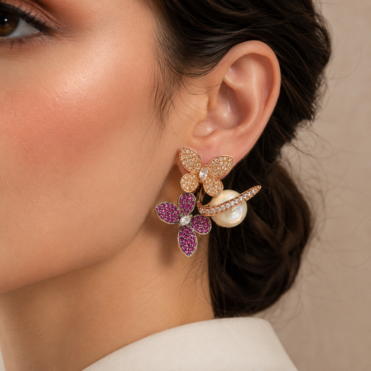 Butterfly Stud Earrings with Pearl Accent | Luxury Statement Earrings – Stud Earrings by Ladybug