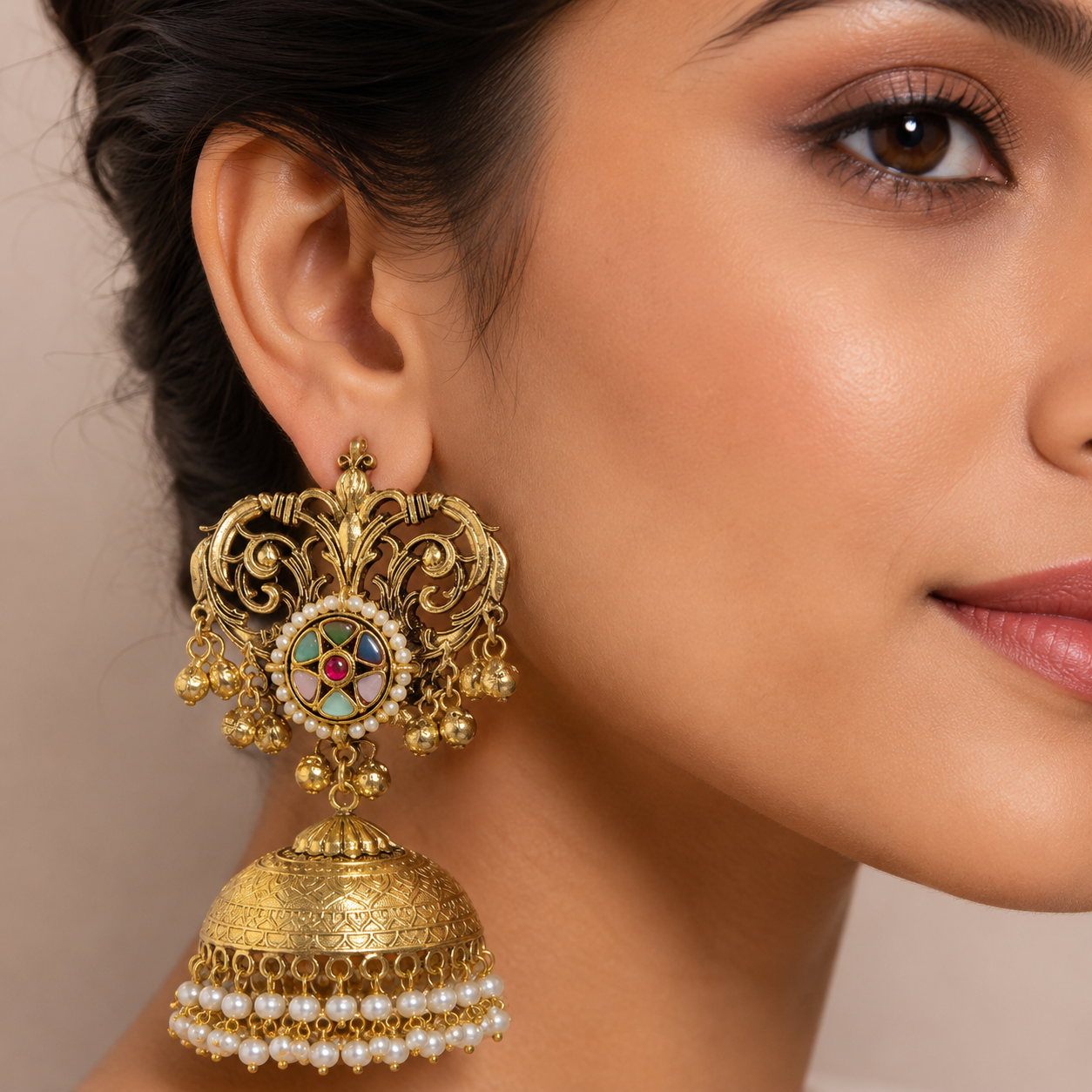 Paachi Kundan Big Gold Jhumkas