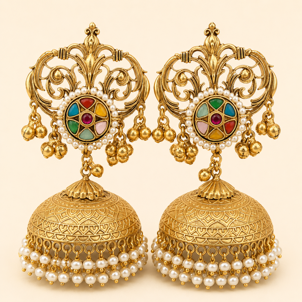 Paachi Kundan Big Gold Jhumkas