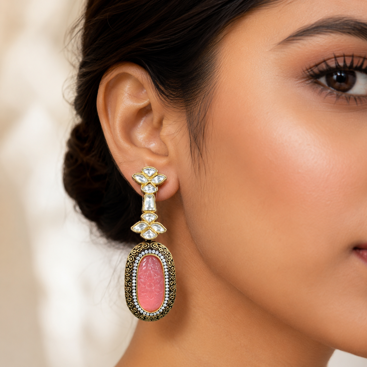 Kundan and Carved stone Earring (LB-358, LB-357)