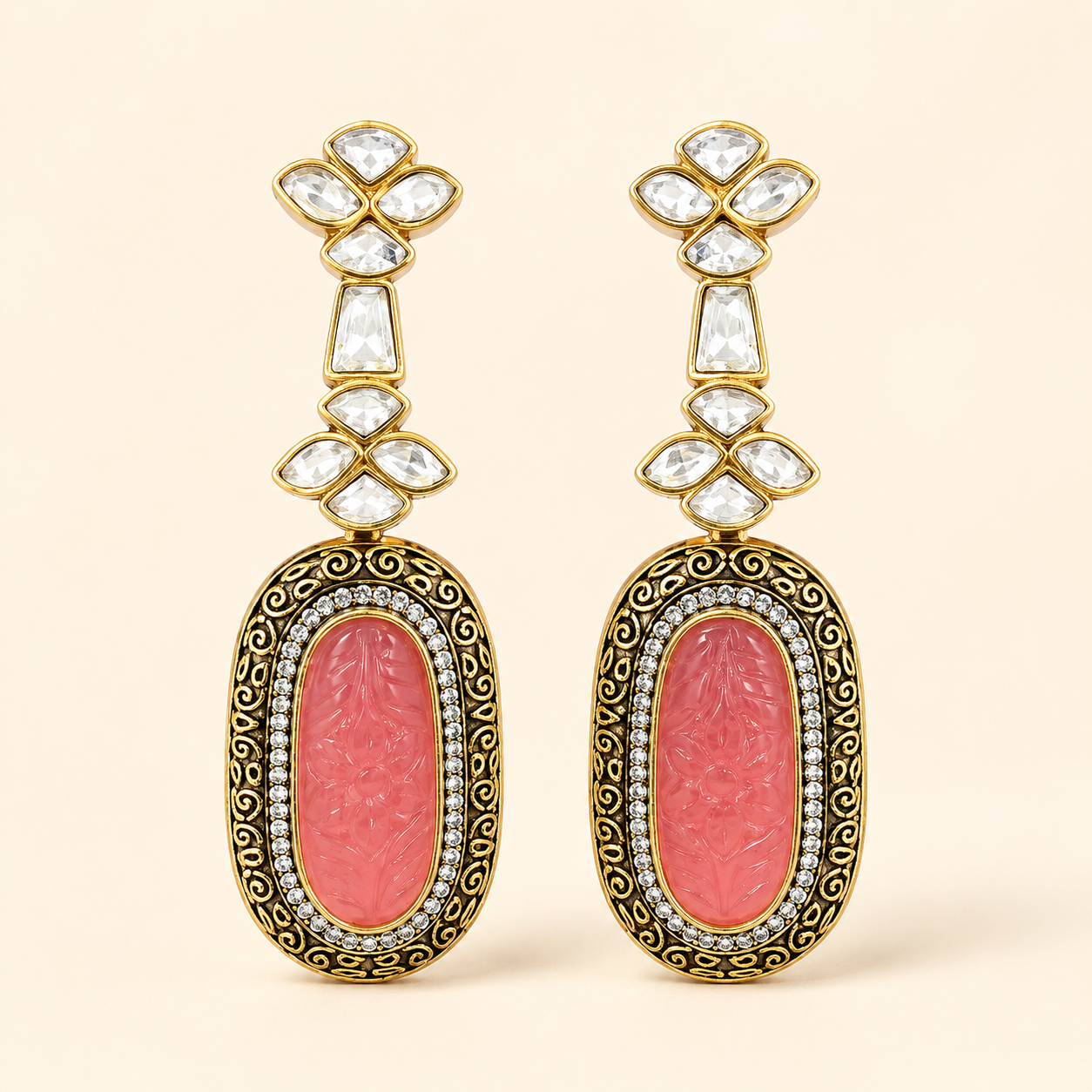 Kundan and Carved stone Earring (LB-358, LB-357)