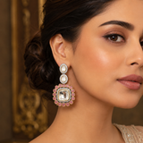 Pastel Pink Kundan Earrings | Floral Statement Wedding Jewelry LB-410