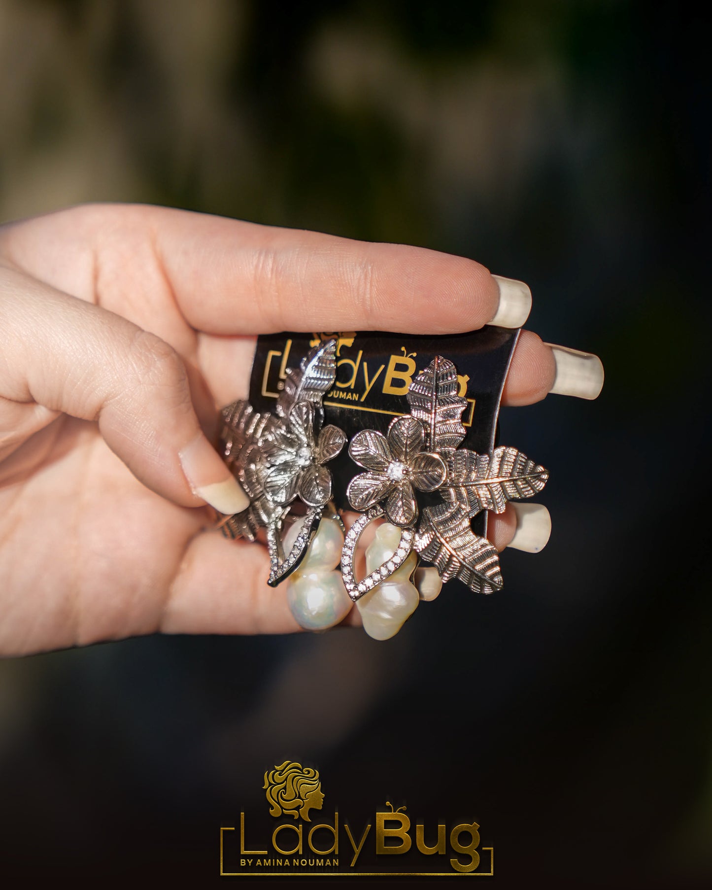 Mother Pearl Big Flower Studs with Victorian Polish