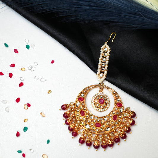 Gold Plated Bindiya Ruby and White Stone