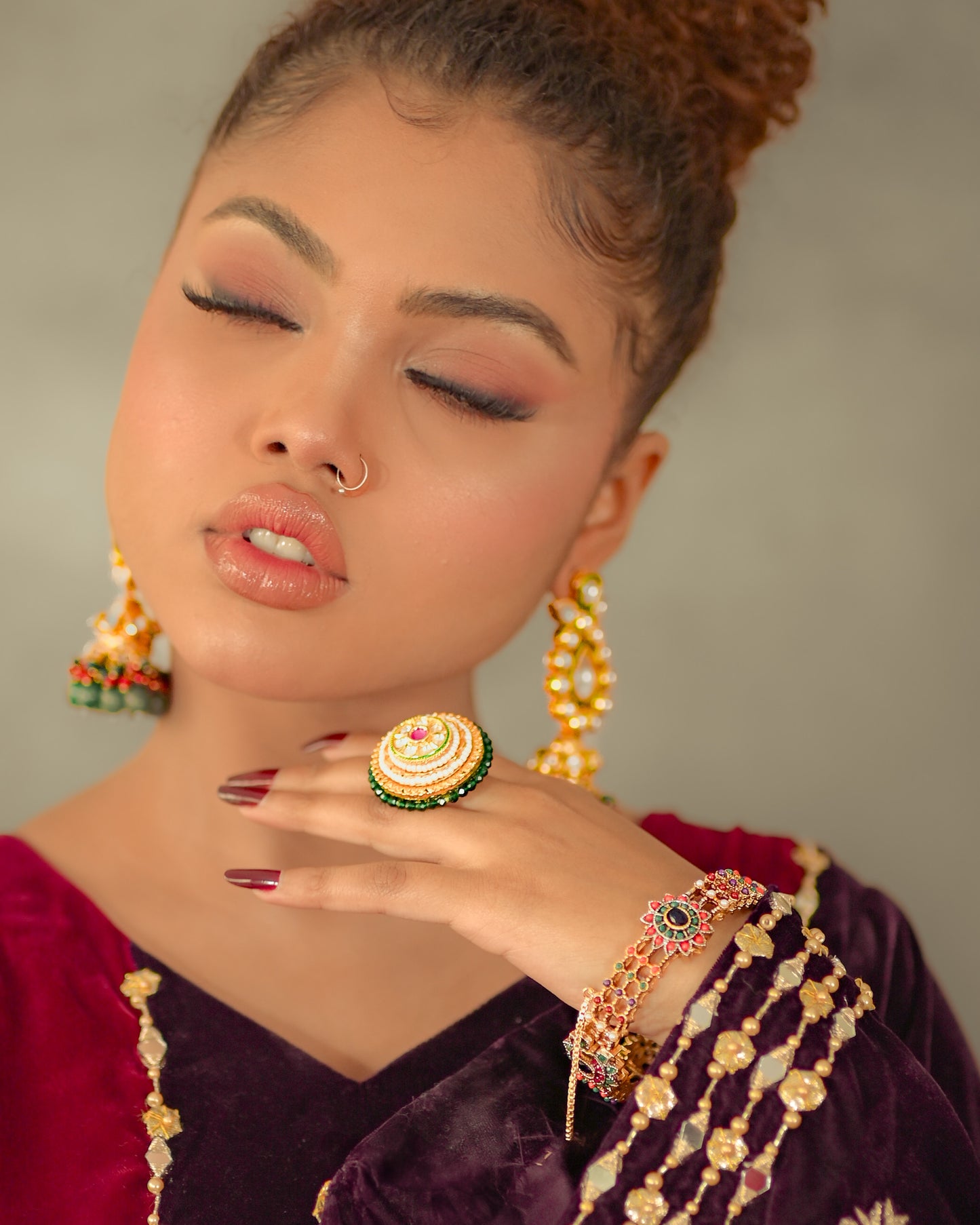 Gold Plated Ring with Emerald and Ruby Stone