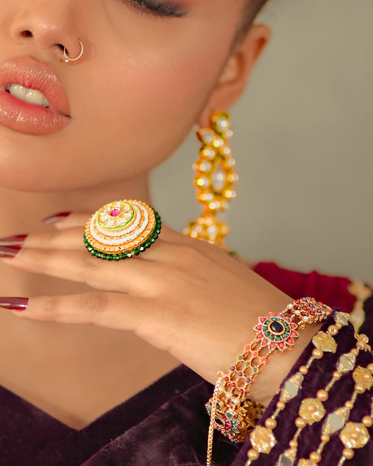Gold Plated Ring with Emerald and Ruby Stone