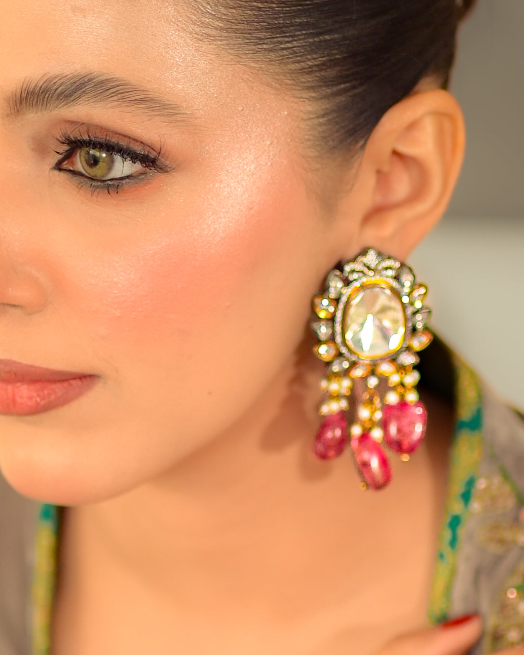 Indian Sheesha Kundan Earrings