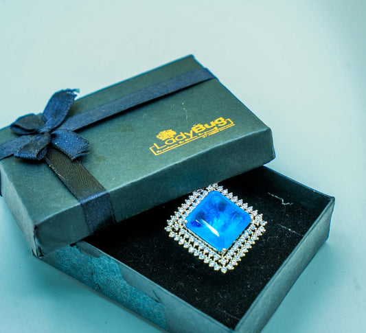 Rhodium-plated Duplet Stone Ring