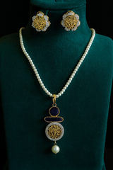 Caligraphy pendant set – Engraved Pendant Pearl Mala with Matching Earrings | Elegant Arabic Calligraphy Jewelry