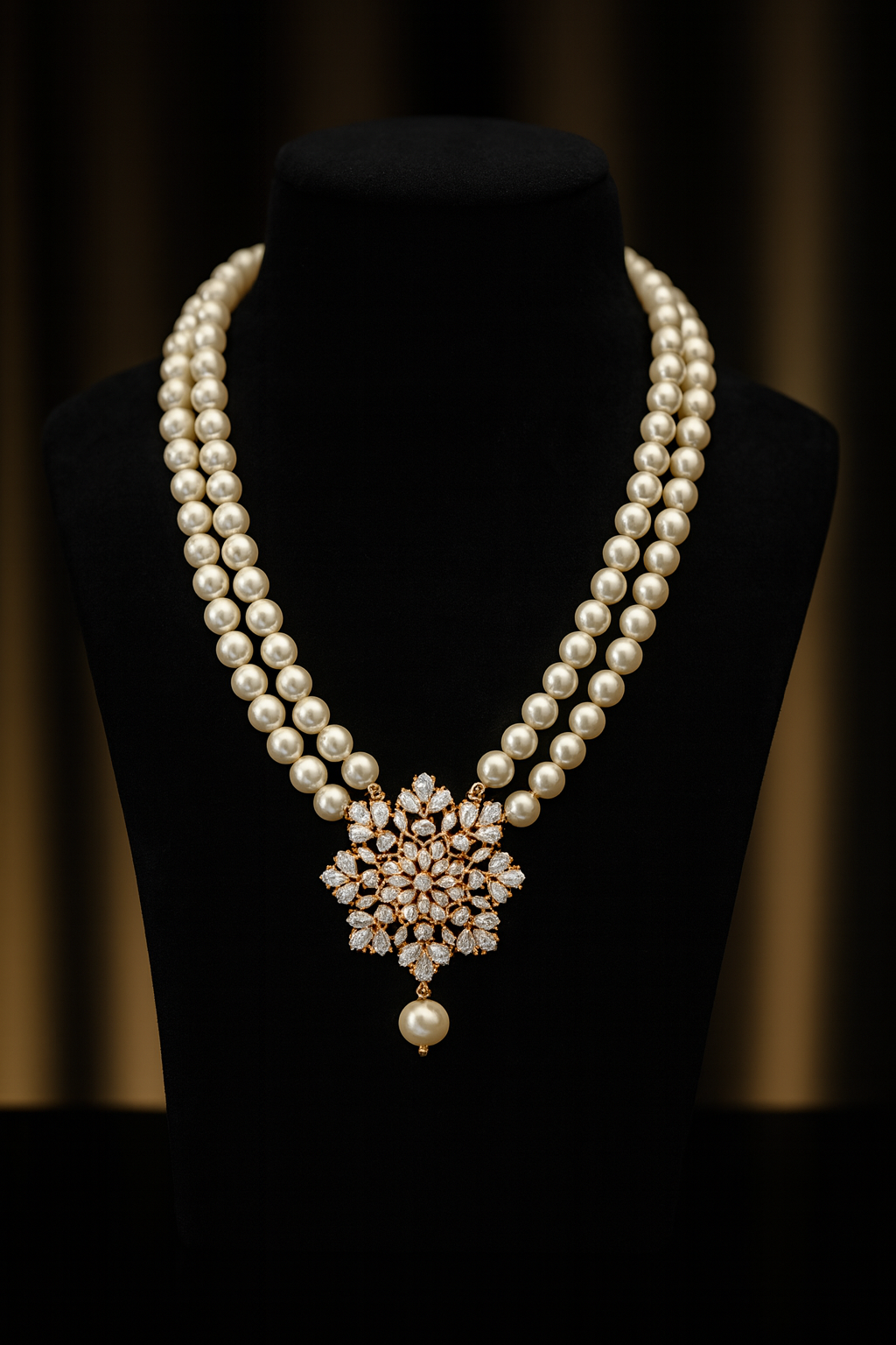 Double Layer Pearl Necklace with Multicolor Kundan Pendant | Indian Jewelry (LB-222)