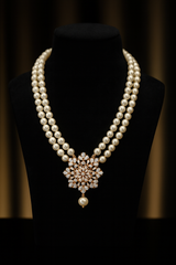 Double Layer Pearl Necklace with Multicolor Kundan Pendant | Indian Jewelry (LB-222)