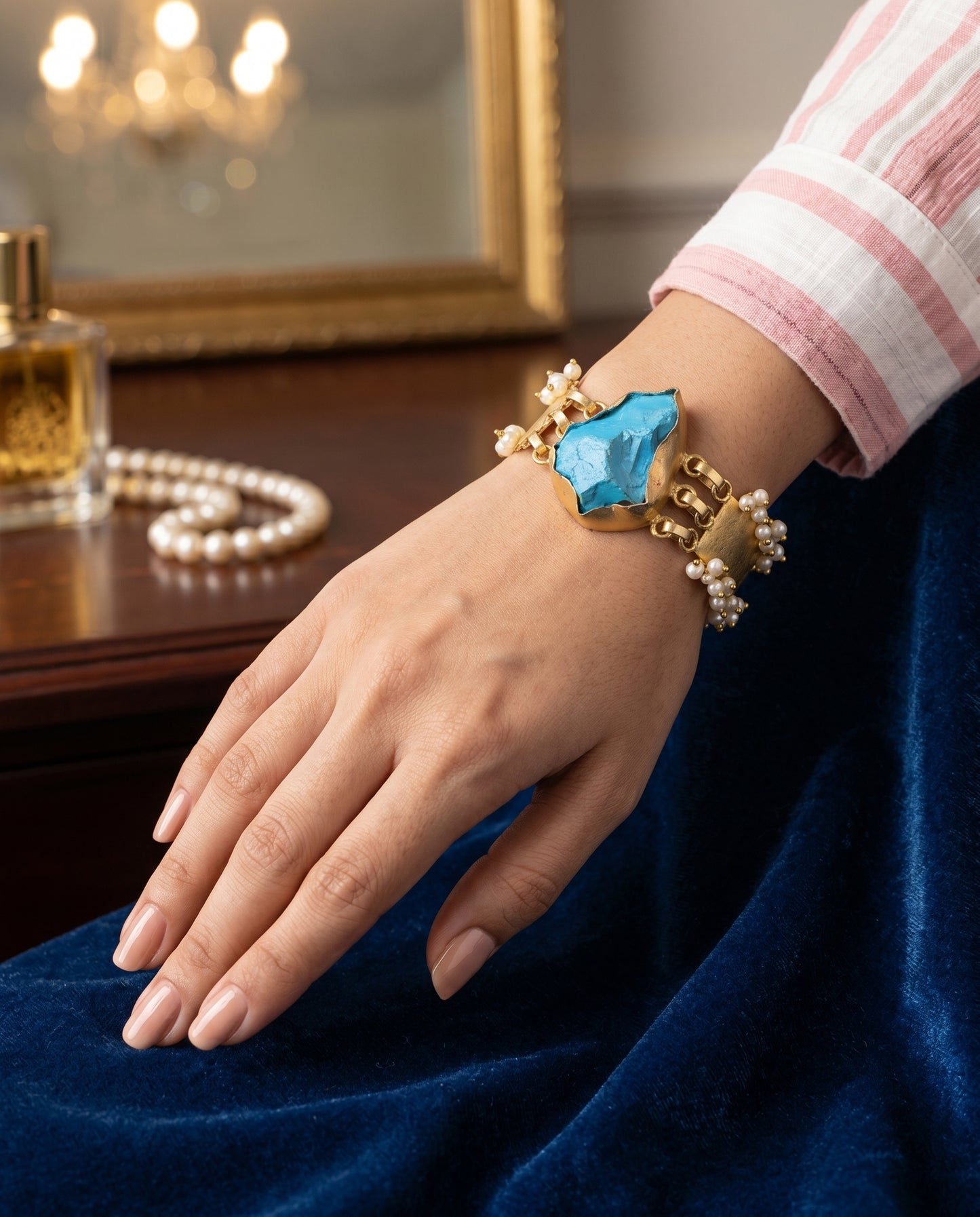 Mate Polish Gold Bracelet with Feroza Stone – Bracelet by Ladybug