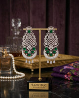 Luxury Emerald Green Chandelier Earrings | Rhodium Plated Crystal Statement Jewelry LB-821