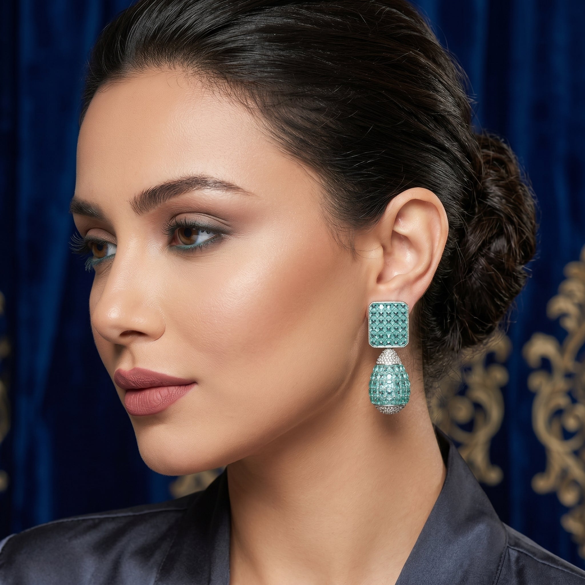 Moissanite Stone Rhodium-Plated Earrings