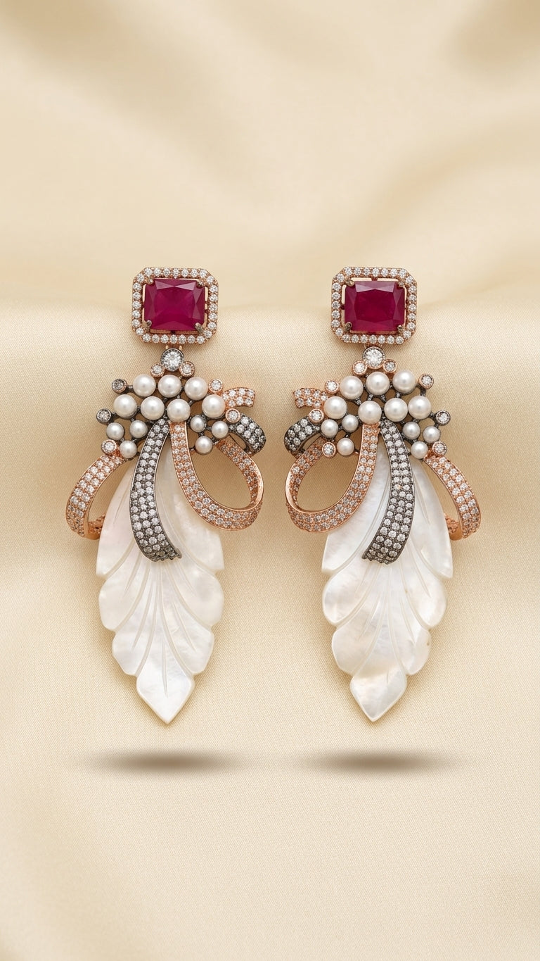 Mother Pearls Cut Earring with Zircon and Victorian Polish LB -876