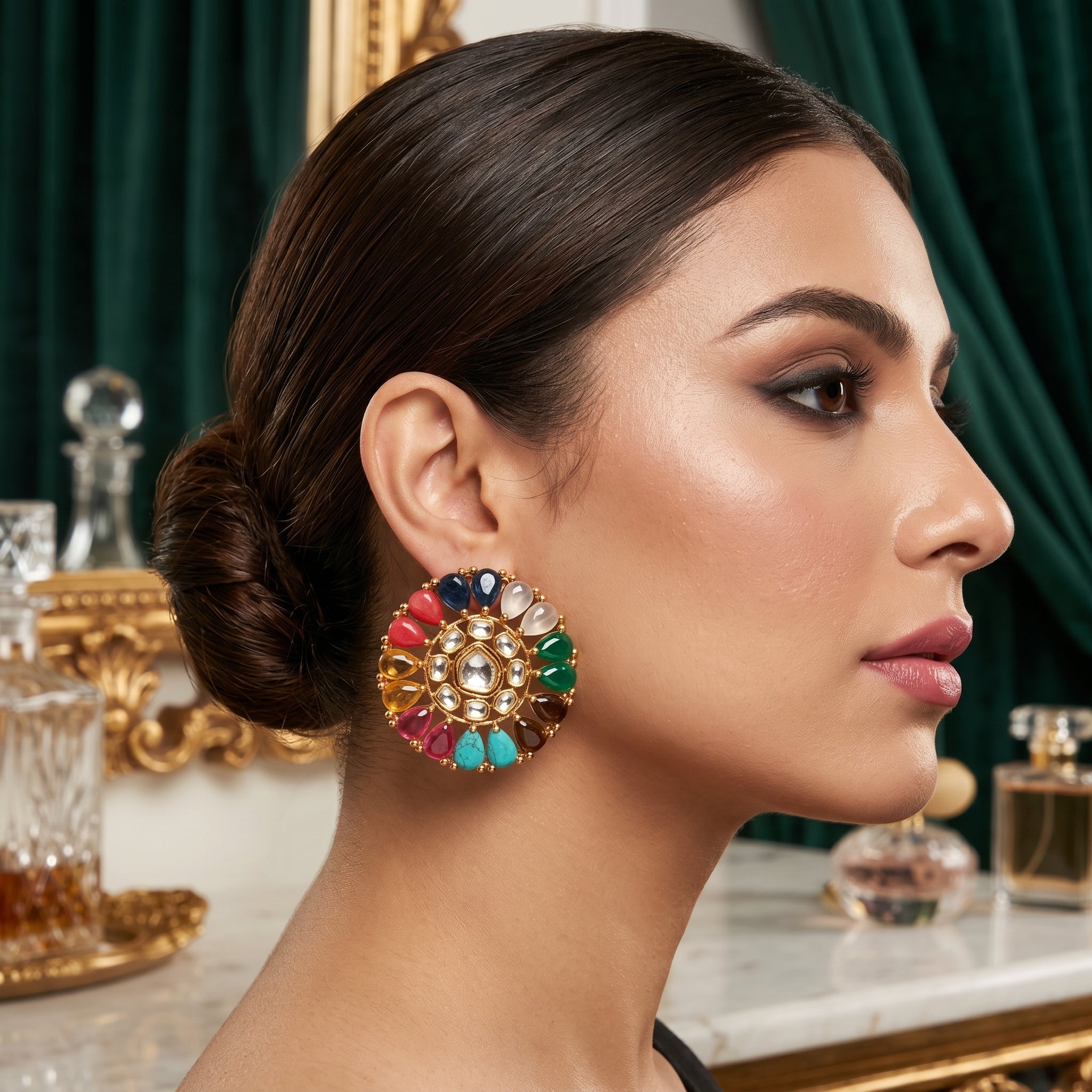 Gold-Plated with Emerald Stone and Pearls LB-468