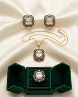 Gold plated diamond cut pendant set with white stones