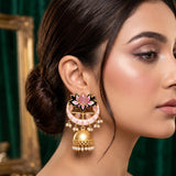 Traditional Enamel Jhumka Earrings with Pearls – Handcrafted Indian Bridal Jewelry LB 330