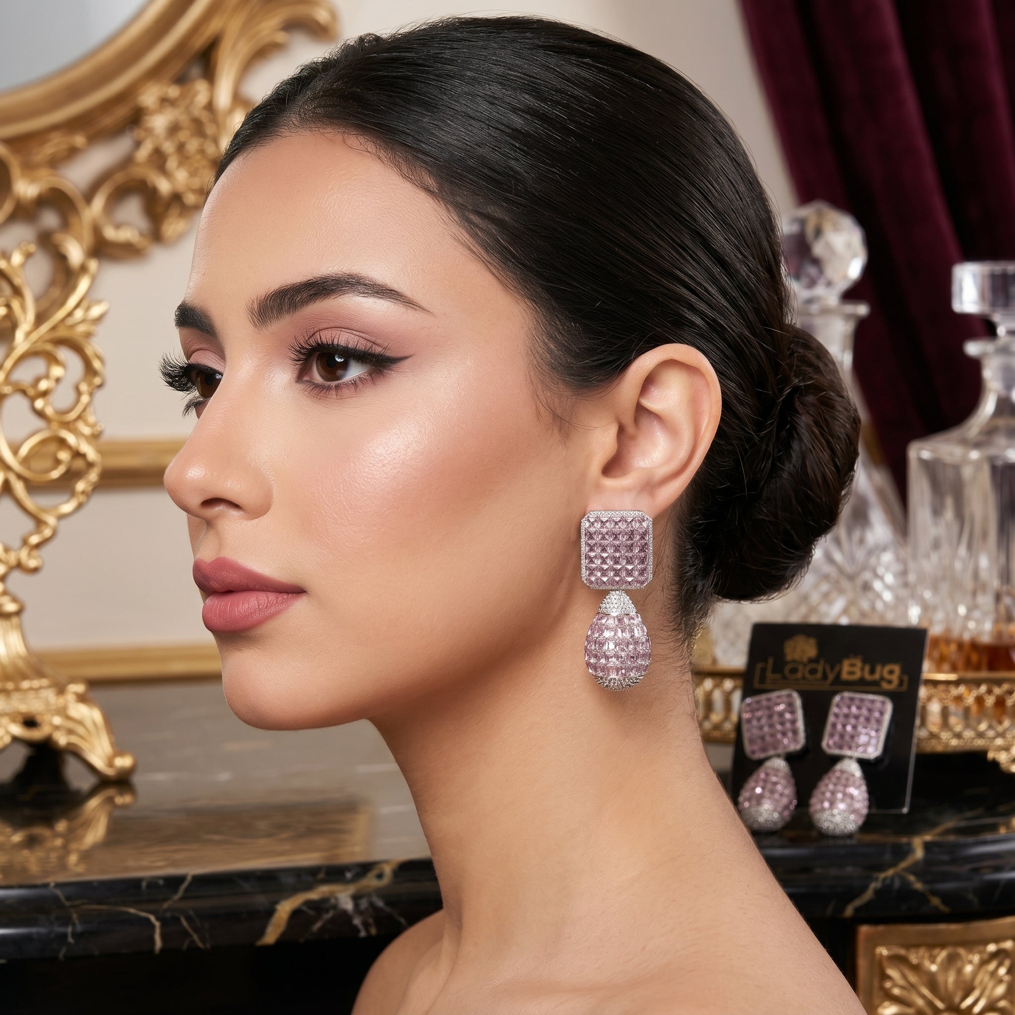 Moissanite Stone Rhodium-Plated Earrings