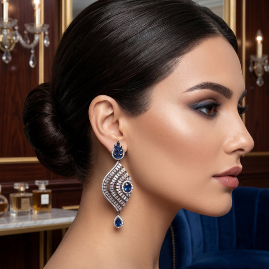 Blue Sapphire and Diamond Drop Earrings – Elegant Luxury Evening Jewelry – Drop Earrings by Ladybug