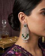 Luxury Emerald Green Chandelier Earrings | Rhodium Plated Crystal Statement Jewelry LB-821