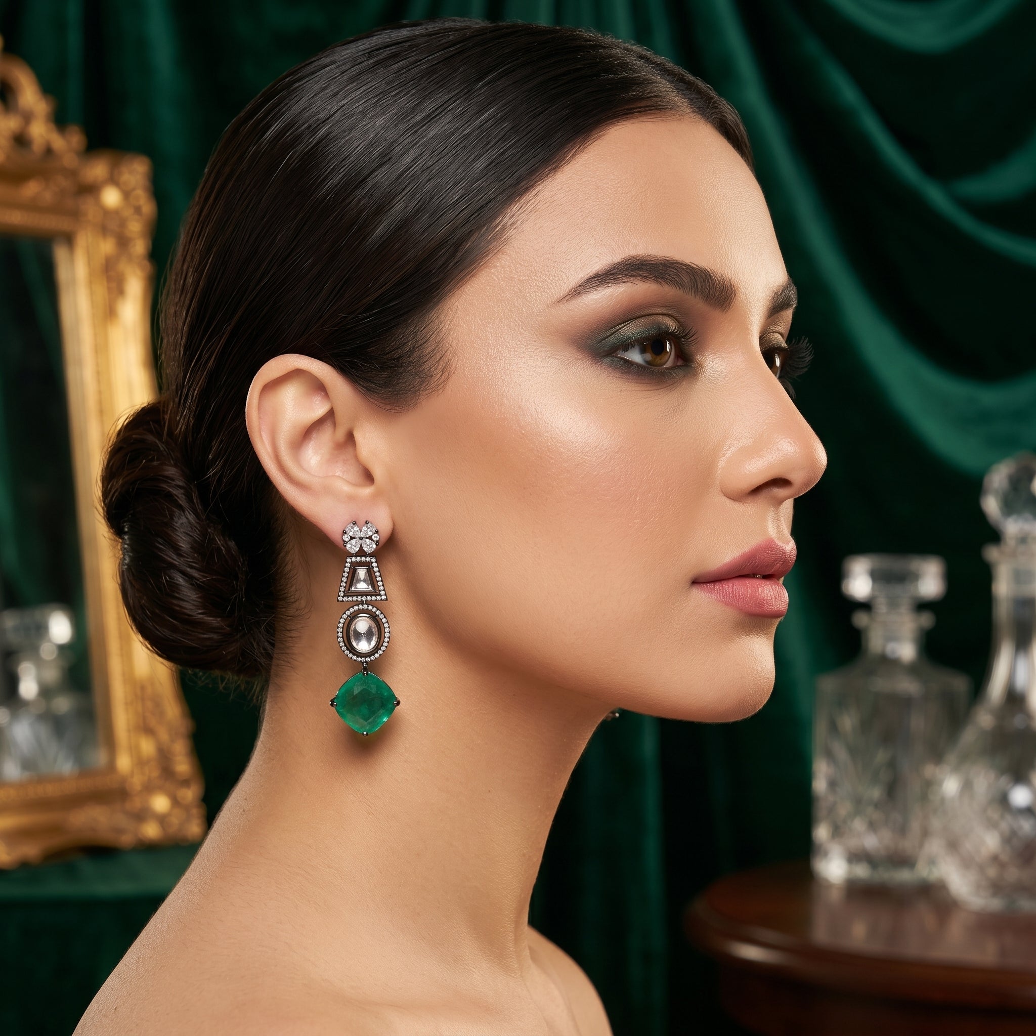 Doublet Stone Earrings with Zircon and Moissanite Kundan