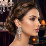 Elegant Silver Crystal Long Dangle Earrings — Bridal & Party Wear LB-825