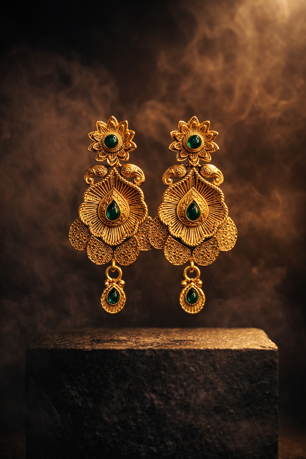 Traditional Gold Statement Earrings with Ruby & Emerald Stones – Bridal Ethnic Jewelry – Earrings by Ladybug