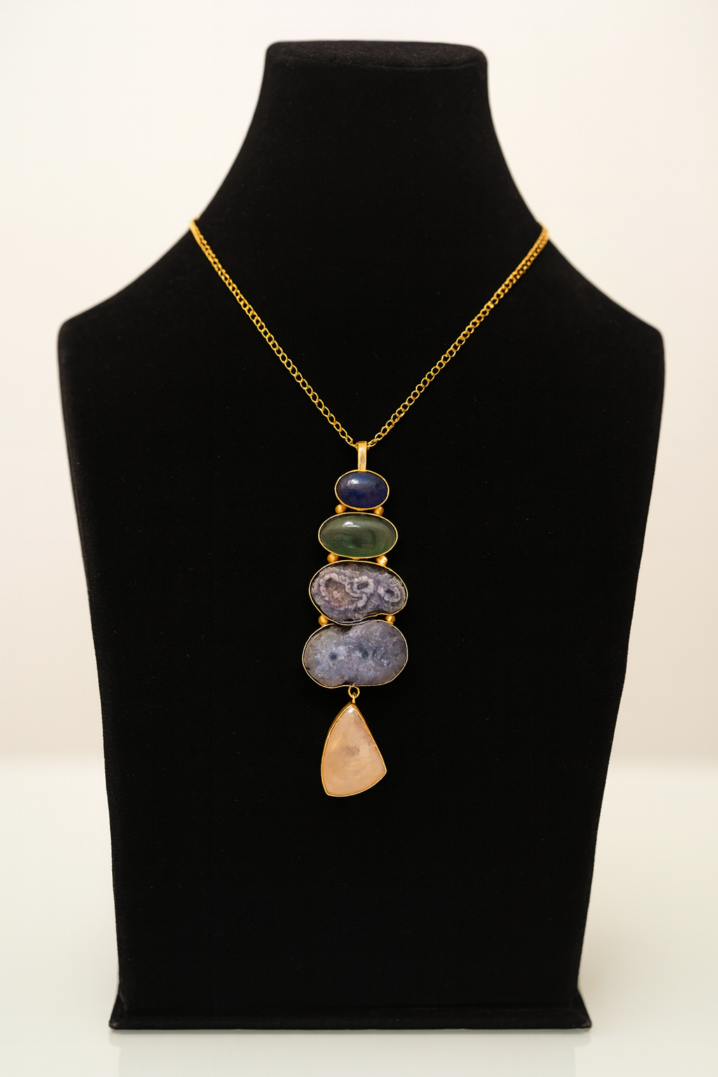 Handcrafted Multi-Stone Gold Pendant Necklace | Natural Gemstone Jewelry