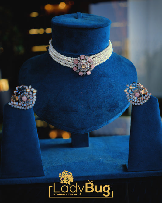 Handcrafted Pearl Choker Set in Powder Pink | Wedding & Formal Jewelry by LadyBug