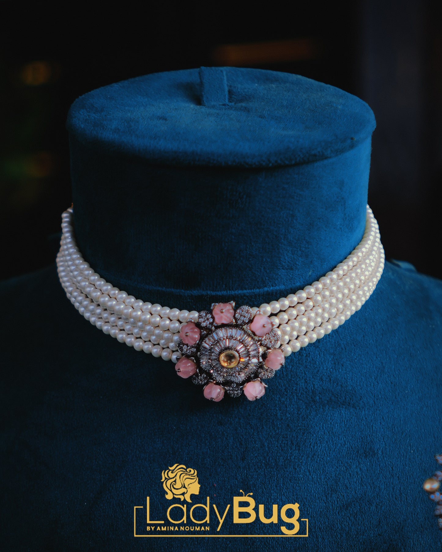 Handcrafted Pearl Choker Set in Powder Pink | Wedding & Formal Jewelry by LadyBug