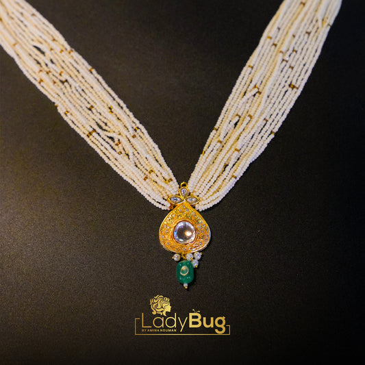 Single Kundan Stone Necklace Set and Pearls Mint Colour
