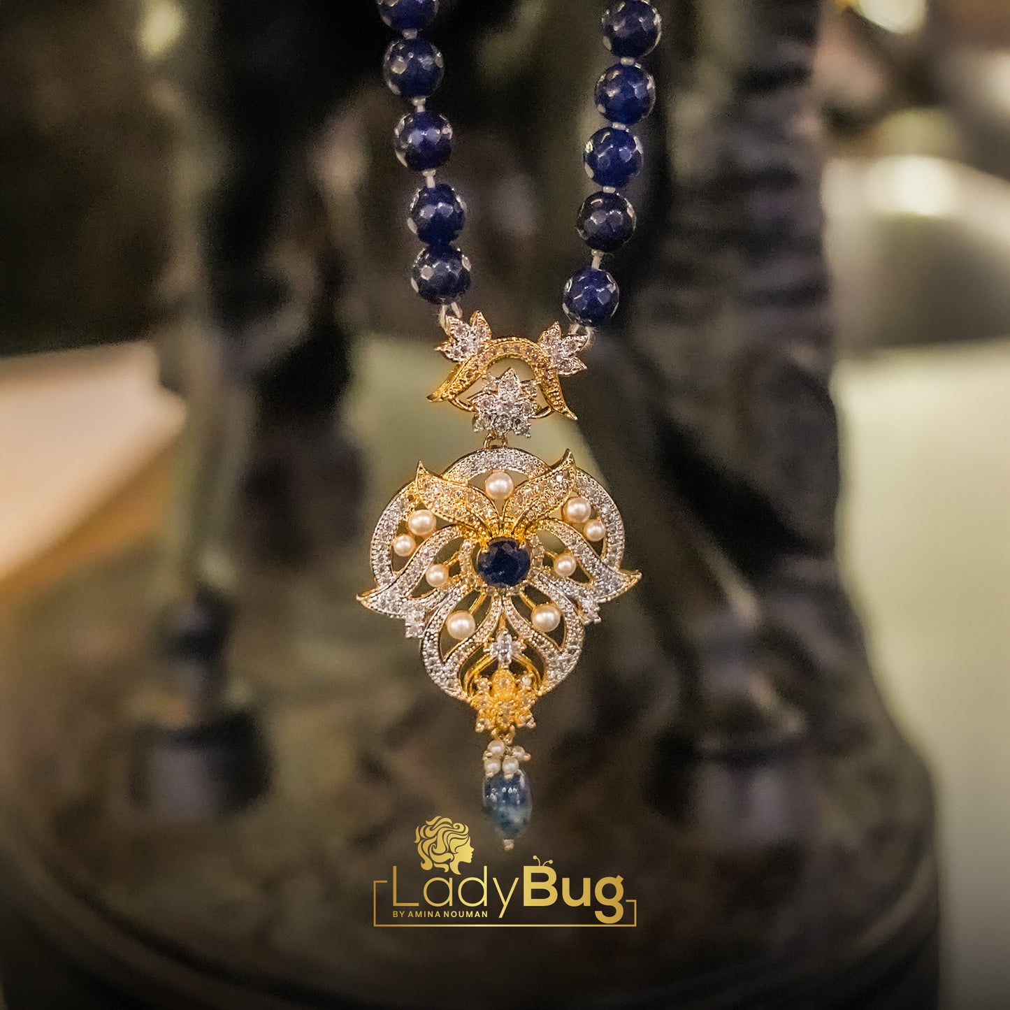 Gold Plated Mala with Ruby Stone