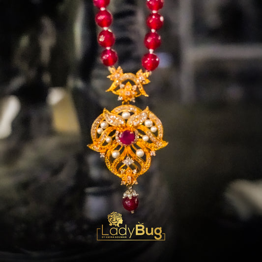 Gold Plated Mala with Ruby Stone