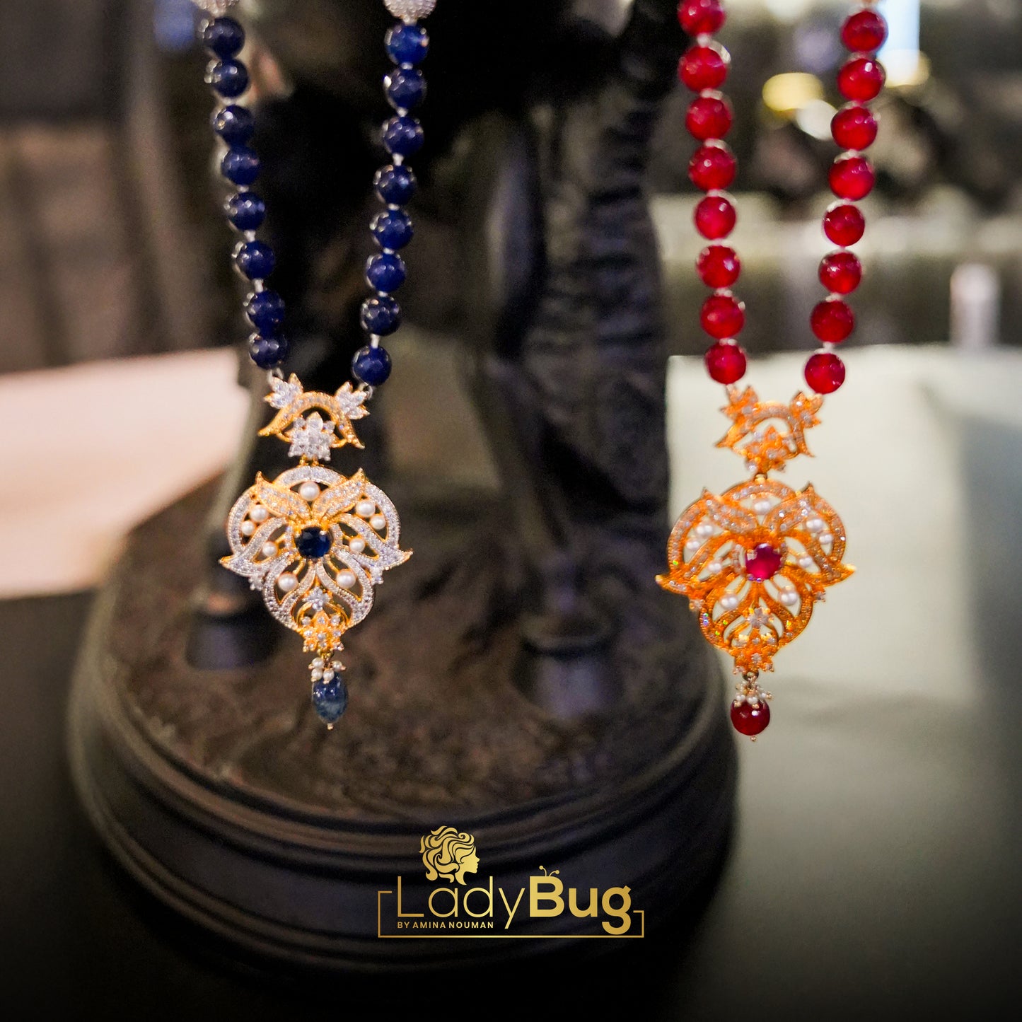 Gold Plated Mala with Ruby Stone