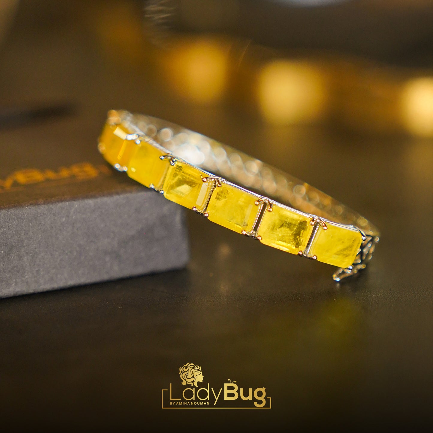 Duplet Stone Bracelet Openable Yellow Color
