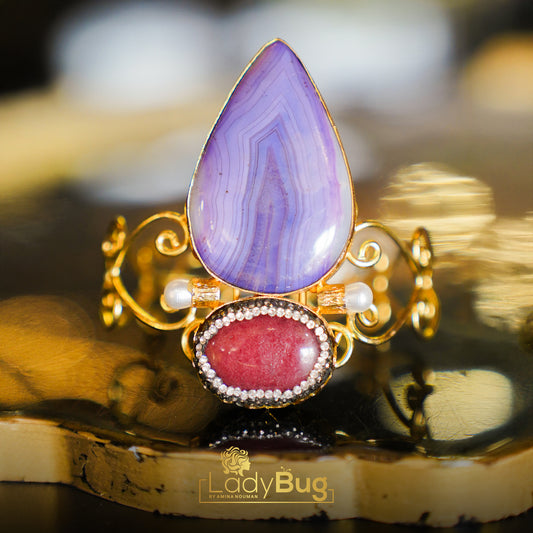 Stone Kara Gold Plated Adjustable Lavender Colour