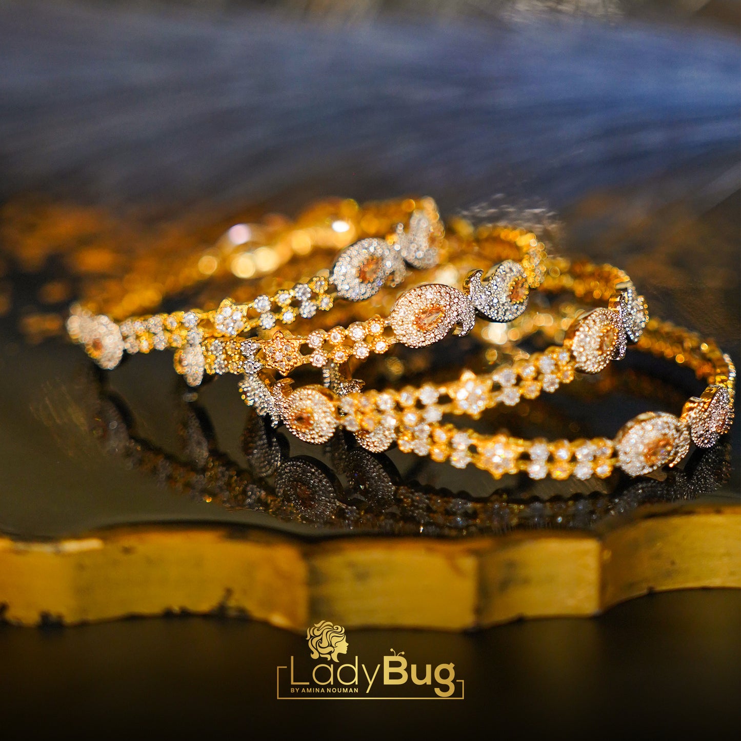 Zircon  Bangles Gold Plated 4 Pieces 2.5 (LB-193)
