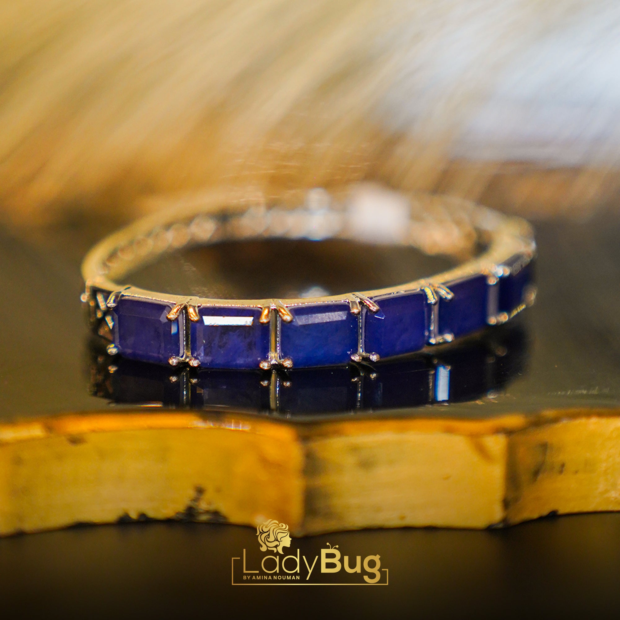 Duplet Stone Bracelet Openable Sapphire Color (LB-164)