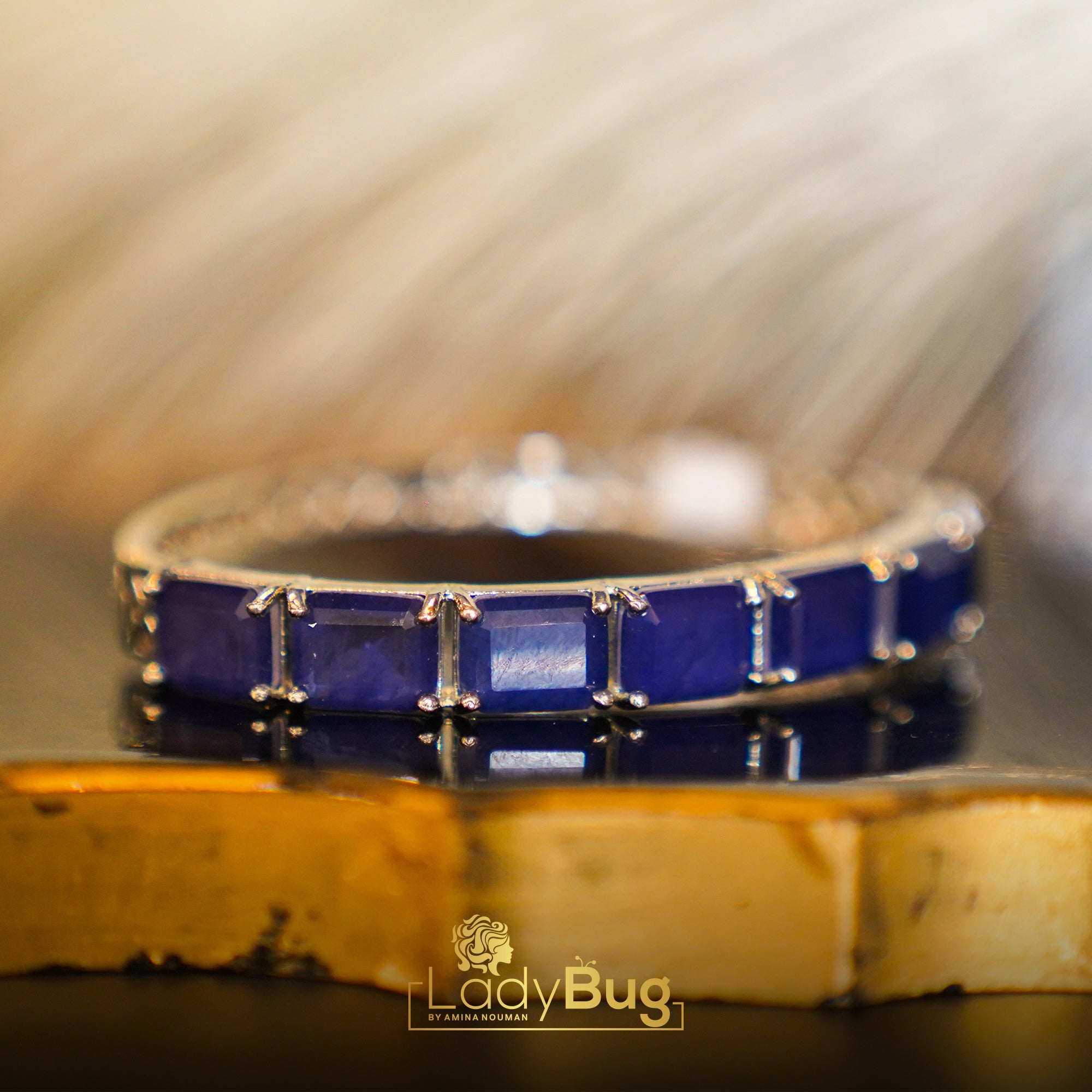 Duplet Stone Bracelet Openable Sapphire Color (LB-164)