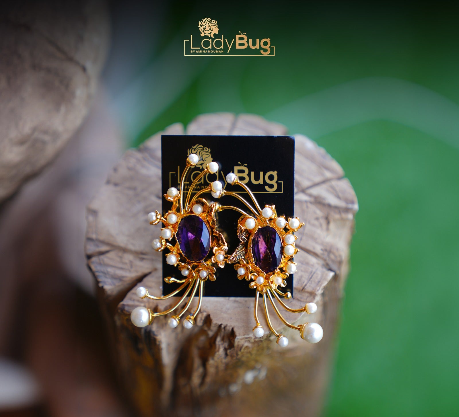 Gold-plated Earrings encrusting colorful stones and pearls