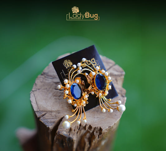 Gold-plated Earrings encrusting colorful stones and pearls