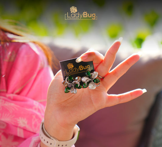 Mother Pearl Studs with Emerald Stones