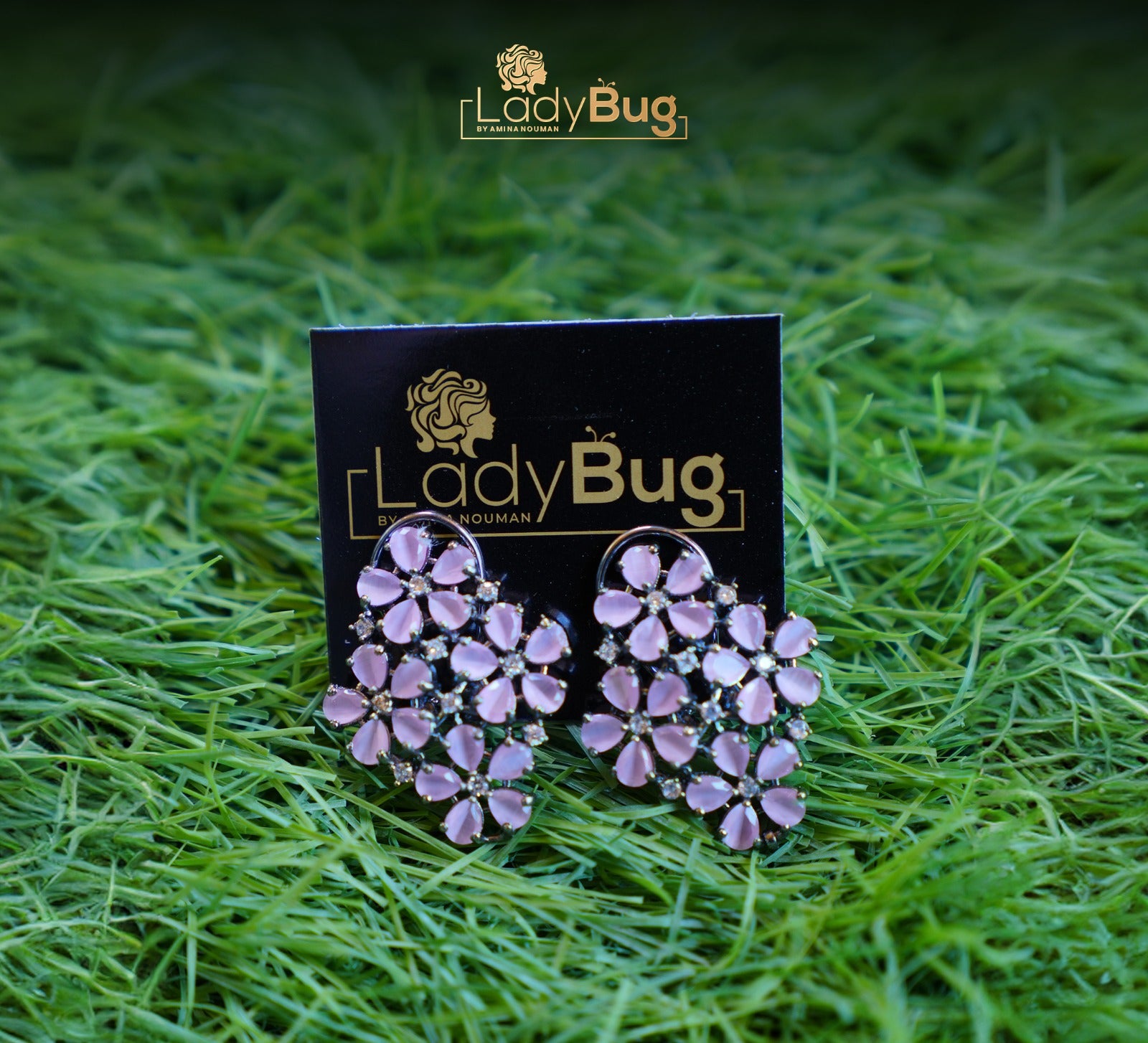 Pink stone Studs with Victorian polish